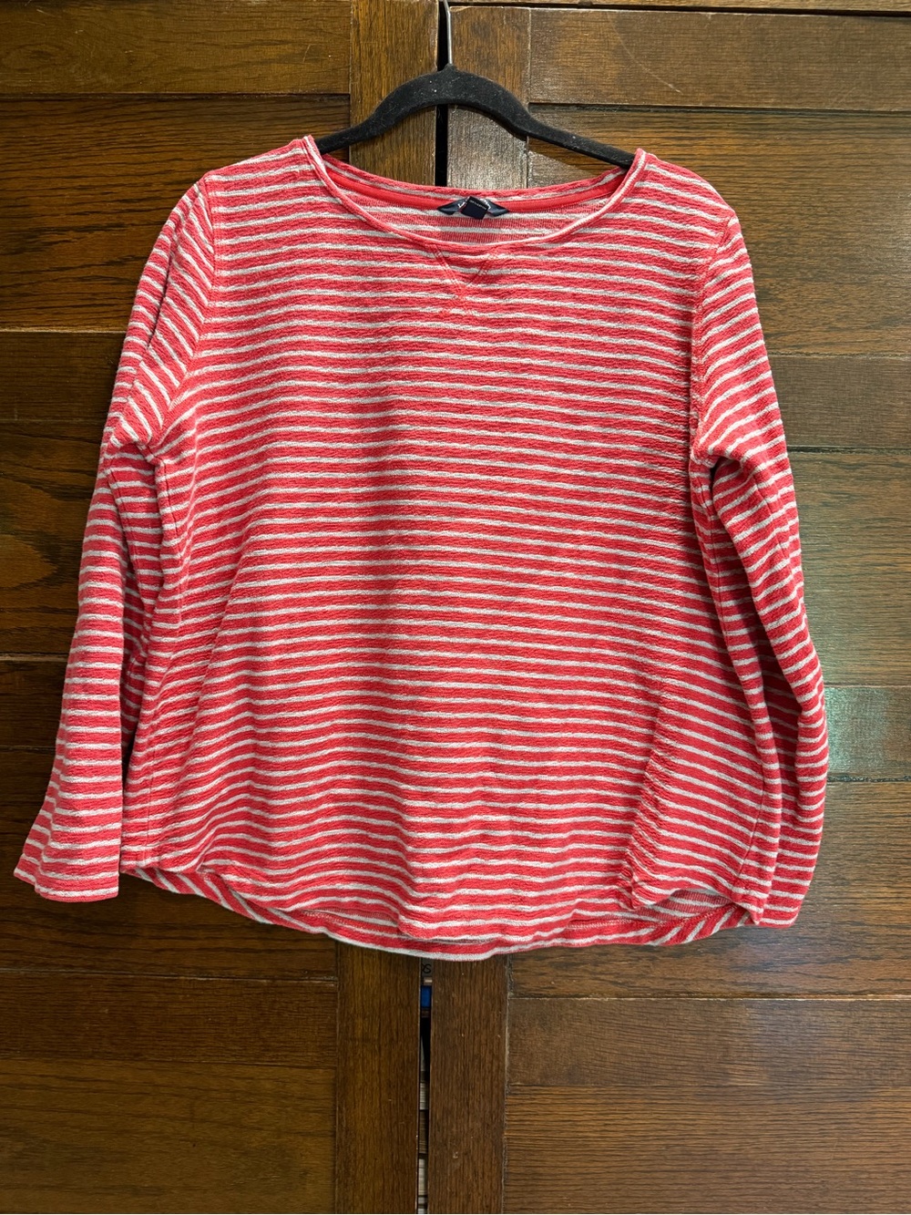 Lands' End 14-16 100% cotton red Striped Long Sleeve sweatshirt crewneck top